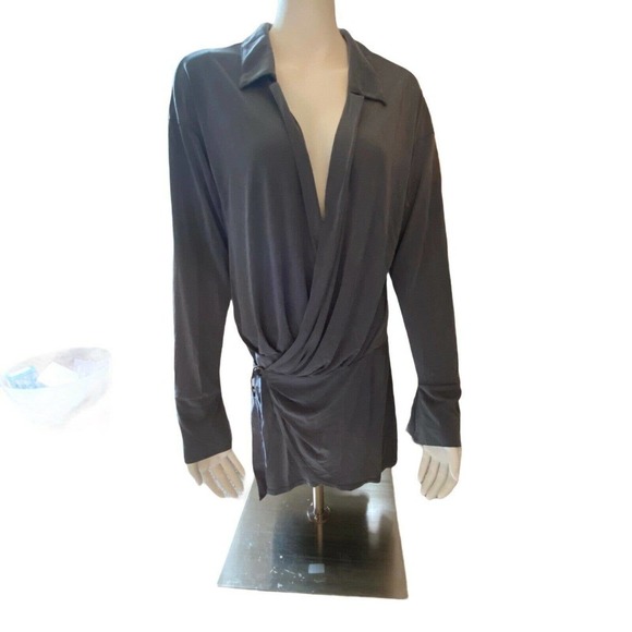 Free People Size Small Women's Gray Long Sleeve Surplice Neck Casual Mini Dress - Picture 12 of 12